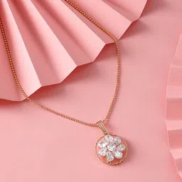 Zaveri Pearls Rose Gold-Plated CZ-Studded Pendant With Chain-picture-37