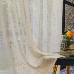 URBAN SPACE 2 Pieces Cream-Coloured Sheer Window Curtain image 2