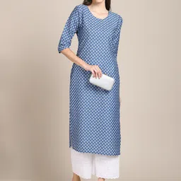 7threads KALINI Women Pack Of 2 Peach-Coloured & Blue Ethnic Motifs Printed Crepe Kurta image 2