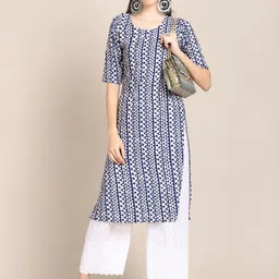 7threads KALINI Set of 2 Women Printed Block Print Handloom Crepe Straight Kurta image 2
