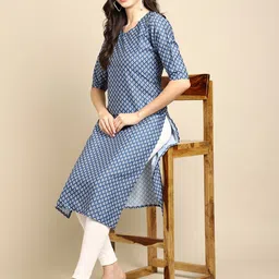 7threads KALINI Women Pack of 2 Blue Block Print Handloom Crepe Kurta image 2