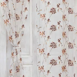 Ariana Brown & White Floral Sheer Door Curtain image 3