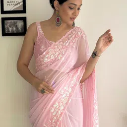 Anouk Floral Sequinned Pure Georgette Saree image 3