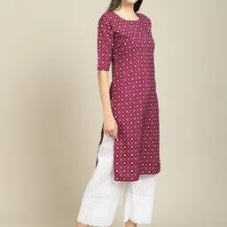 7threads KALINI Women Pack Of 2 Maroon & Pink Ethnic Motifs Printed Crepe Kurta image 3