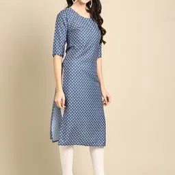 7threads KALINI Women Pack of 2 Blue Block Print Handloom Crepe Kurta image 3