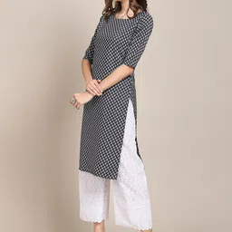 7threads KALINI Women Pack Of 2 Orange &  Blue Printed Straight Crepe Kurta image 4