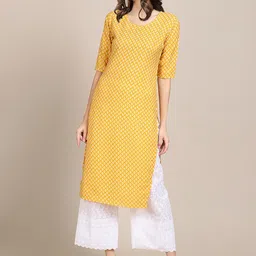 7threads KALINI Women Pack of 2 Red & Yellow Floral Printed Crepe Kurta image 4