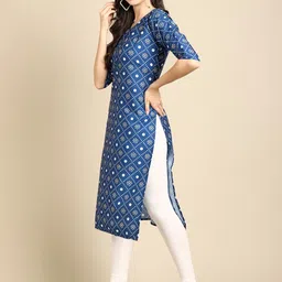 7threads KALINI Women Pack of 2 Blue Block Print Handloom Crepe Kurta image 4