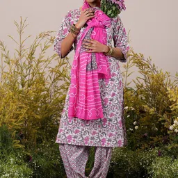 Libas Floral Printed Regular Pure Cotton Kurta With Salwar & Dupatta image 1