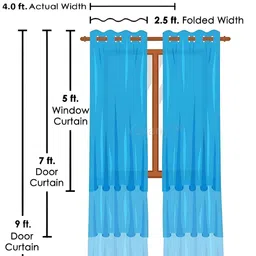 Kraftiq Homes Blue 3 Pieces Floral Room Darkening Door Curtain image 2