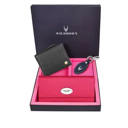 WildHorn Unisex Pink & Black Solid  Leather Accessory Gift Set-image-48