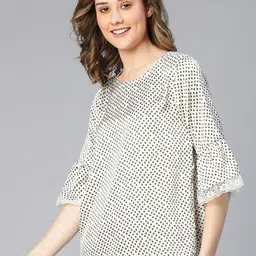 Oxolloxo Polka Dots Printed Bell Sleeve Satin Top image 3