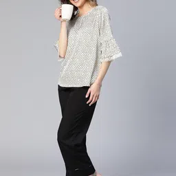 Oxolloxo Polka Dots Printed Bell Sleeve Satin Top image 5