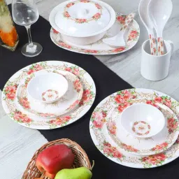 cdi Floral 33 Pcs White & Orange Melamine Dinnerware Set-picture-35