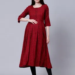 CEE-18 Ethnic Motifs Printed Cotton Maternity Feeding A-Line Ethnic Dress image 1