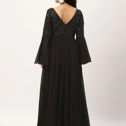 Ethnovog Embellished Bell Sleeves Sequinned Georgette A-Line Maxi Dress image 4