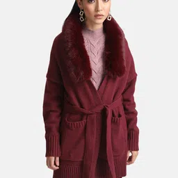 Kazo Women Maroon Longline with Embellished Sweaters-picture-10
