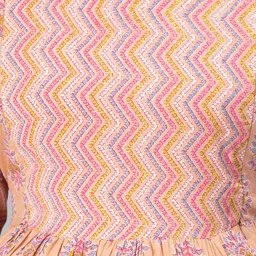 NIGHTSPREE Peach-Coloured Ethnic Motifs Printed Maternity Fit & Flared Midi Cotton Dress image 2