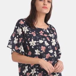 U.S. Polo Assn. Women Blue Floral Printed Top-image-3
