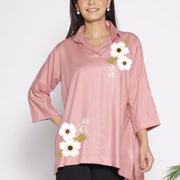 LetsDressUp Floral Printed Shirt Collar High Low Top-picture-20