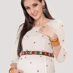 Mom For Sure by Ketki Dalal Embellished Mirror Work Maternity A-Line Kurta With Dupatta image 3