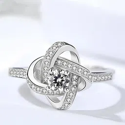 KARISHMA KREATIONS Set Of 2 Silver-Plated Cubic Zirconia-Studded Adjustable Finger Ring image 1