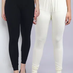 GRACIT Women Pack Of 2  Black & Off WhiteSolid Churidar-Length Leggings-picture-42