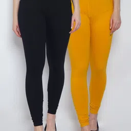 GRACIT Women Pack of 2 Black & Mustard Solid Churidar Length Leggings-picture-20