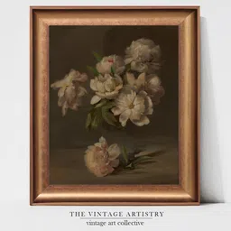 THE VINTAGE ARTISTRY Brown & Green Still Life With Flowers Framed Wall Painting-picture-23
