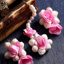 ZENEME Floral Design & Pearl Studded Maang Tikka With Earring Set-picture-22