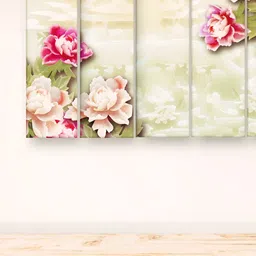 Casperme 5 Pieces Peach & Pink Colored Floral Painting Wooden Wall Art image 1
