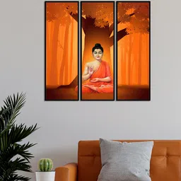 999Store Set Of 3 Brown & Orange Lord Buddha Wall Painting-picture-17