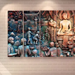 Casperme White & Orange 5 Pieces Wooden Buddha Painting Wall Art-image-35
