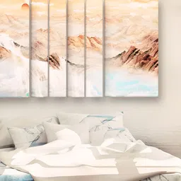 Casperme Beige 6 Pcs Modern Art Grill Frame Wooden Painting Wall Art-image-57