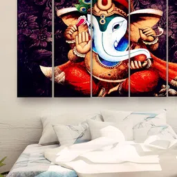 Casperme 5 Pieces Purple & Orange Ganesh Wooden Wall Art image 1