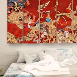 Casperme 5 Pieces Red &Yellow Abstract Modern Art Big Wall Painting-image-78