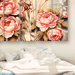 Casperme 5 Pieces Pink &White Floral and Botanical Wooden Modern Art Big Wall Painting-image-17