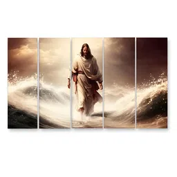 Casperme Beige & White 5 Pieces Jesus Wooden Wall Arts-image-44