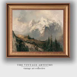 THE VINTAGE ARTISTRY Black & Brown Rustic Mountain Landscape  Printed Framed Wall Painting-picture-16