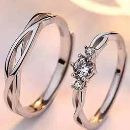 KARISHMA KREATIONS Unisex Set Of 2 Silver-Plated & American Diamond -Studded Couple Ring-picture-22