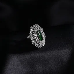 justpeachy Women Silver-Plated & Green AD-Studded Finger Ring-picture-29