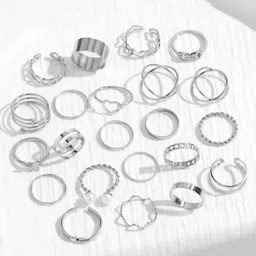 DressBerry Set Of 22 Silver Plated Stackable Kunckle Finger Ring-picture-36