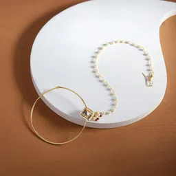 Ruby Raang White Gold-Plated Kundan Studded & Beaded Nosepin image 1