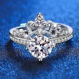 MYKI Stainless Steel Silver-Plated CZ-Studded Adjustable Finger Ring-image-2