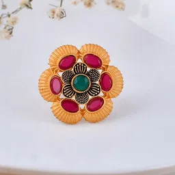 Silvermerc Designs Gold-Plated Stone-Studded Adjustable Finger Ring image 1