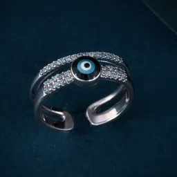 MEENAZ Silver-Plated Cubic Zirconia & American Diamond-Studded Evil Eye Finger Ring-image-2