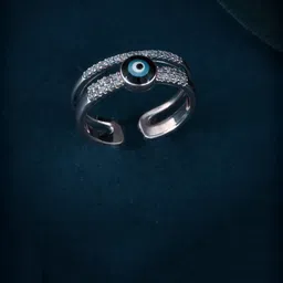 MEENAZ Silver-Plated CZ & AD Studded Evil Eye Ring-picture-11