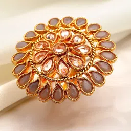 ZENEME Gold-Toned White & Grey AD Studded Finger Ring-picture-15