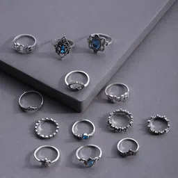 SOHI  Set Of 13 Silver-Plated Finger Rings image 1
