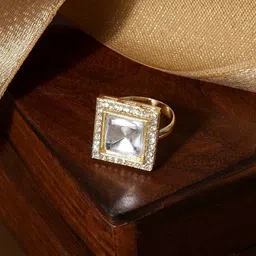 TEEJH Vargh Gold-Plated Stone-Studded Adjustable Finger Ring-picture-34